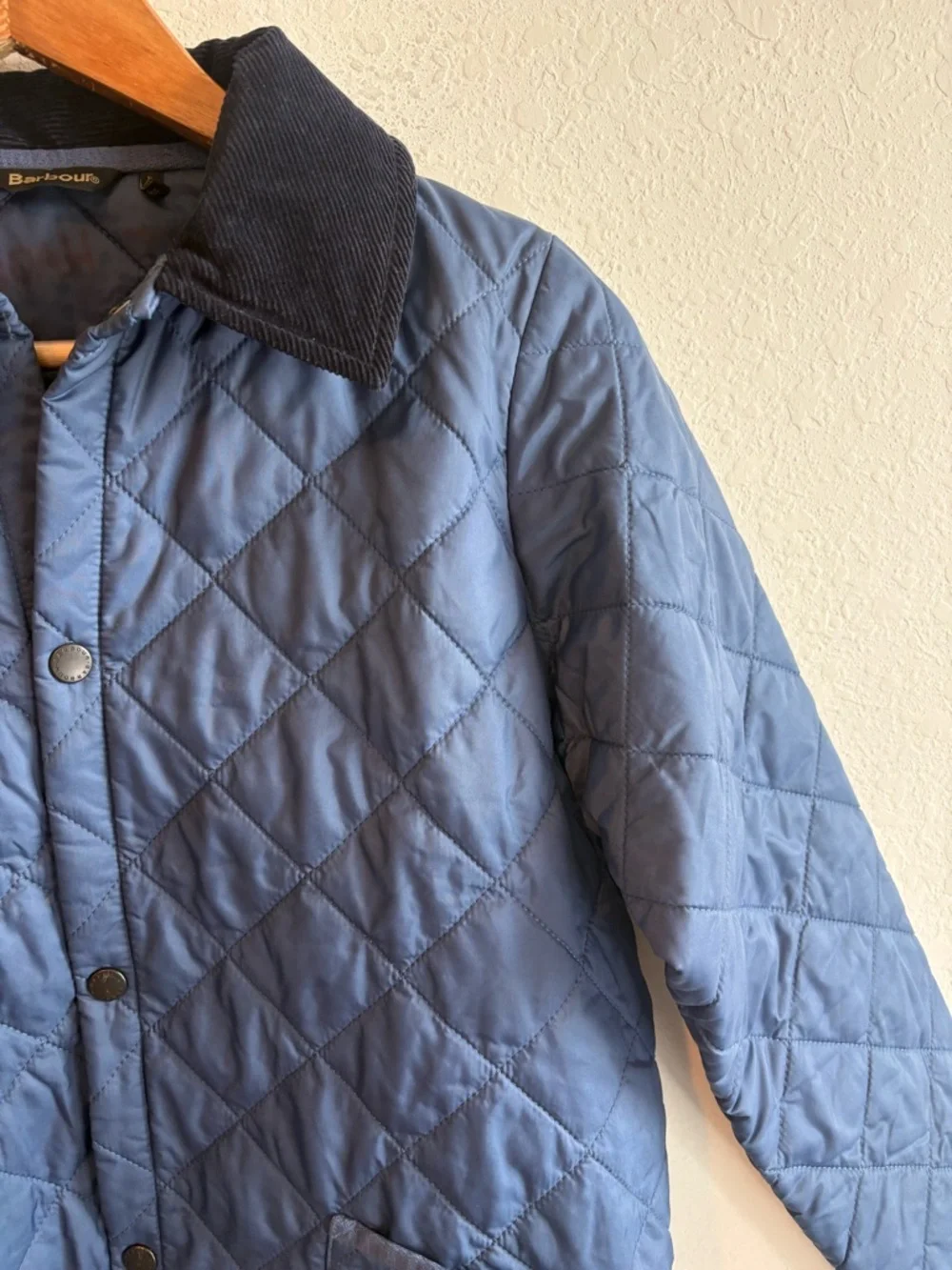 Barbour Quilted Blue Kids Unisex Jacket XL 12/13 with Contrast Collar